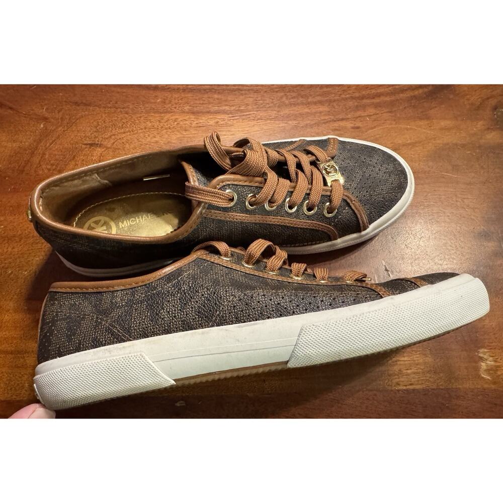 Michael Kors Boerum Women’s Sneakers lace up brown Signature MK Logo Shoes 8.5M - Picture 6 of 9